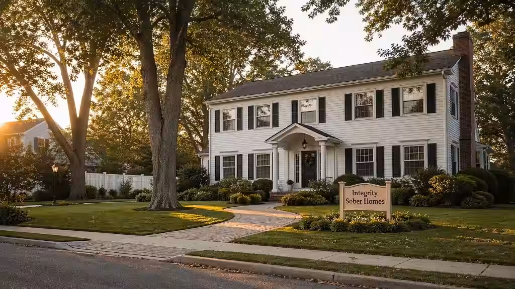 Integrity Sober Homes house with the program sign on the lawn